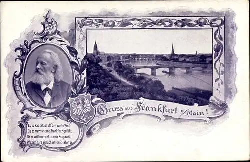Passepartout Ak Frankfurt am Main, Stadtansicht, Dichter Friedrich Stoltze