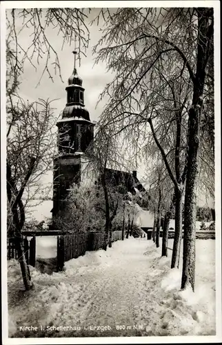 Ak Schellerhau Altenberg im Erzgebirge, Kirche, Winteransicht