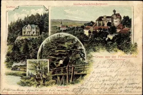 Ak Hartenstein im Erzgebirge Sachsen, Prinzenhöhle, Schönburg'sches Schloss, Forsthaus