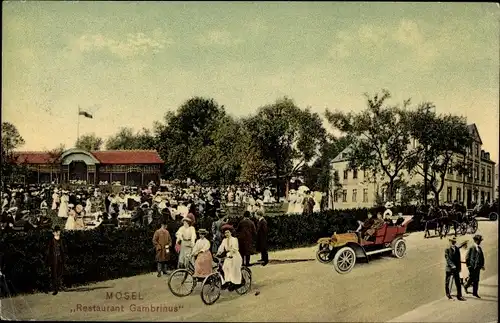 Ak Mosel Zwickau in Sachsen, Restaurant Gambrinus, Auto, Fahrräder