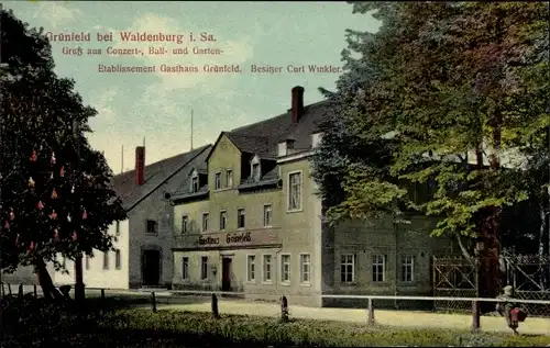 Ak Grünfeld Waldenburg in Sachsen, Blick auf Etablissement Gasthaus Grünfeld