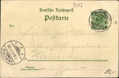 Litho Waldenburg in Sachsen, Seminar, Marktplatz, Blick auf den Ort