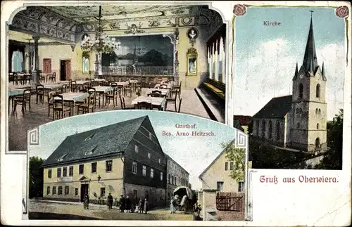 Ak Oberwiera in Sachsen, Kirche, Gasthof, Innenansicht