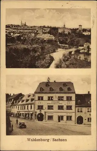 Ak Waldenburg in Sachsen, Gasthof Goldener Löwe, Blick auf den Ort