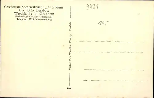 Ak Waschleithe Grünhain Beierfeld im Erzgebirge, Gasthaus Osterlamm