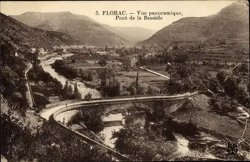 Ak Florac Lozere, Pont de la Bessede, Vue Panoramique