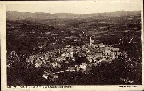 Ak Malzieu Ville Lozère, Vue generale et des Environs