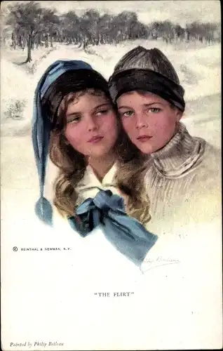 Künstler Ak Boileau, Philip, The Flirt, Junge und Mädchen im Winter