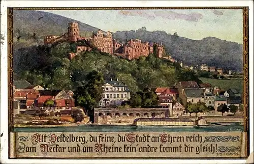 Künstler Ak Durst, T, Heidelberg am Neckar, Stadtansicht, Schloss, Neckarpartie
