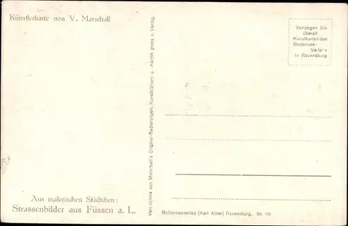 Künstler Ak Marschall, V., Füssen Bayern, Straßenbilder aus der Stadt, Kirchen