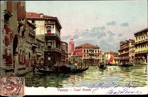 Litho Venezia Venedig Veneto, Canal Grande, Gondeln