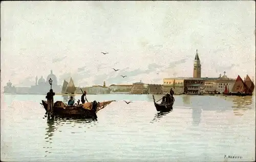 Künstler Litho Noretti, F., Venezia Venedig Veneto, Stadtansicht, Gondeln