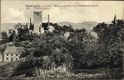 Ak Blankenstein an der Ruhr Hattingen, Burg vom Gethmannschen Garten aus gesehen, Hotel Petring