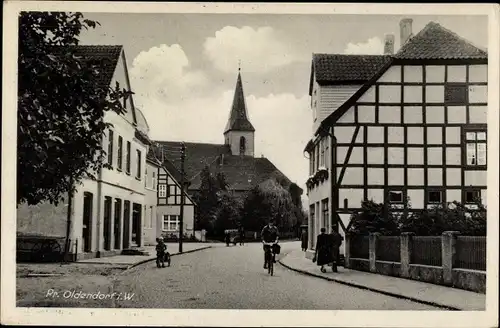 Ak Preußisch Oldendorf in Westfalen, Dorfpartie, Kirche, Fachwerkhäuser