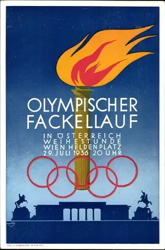 Künstler Ak Wien, Olympischer Fackellauf, Heldenplatz, Olympia 1936
