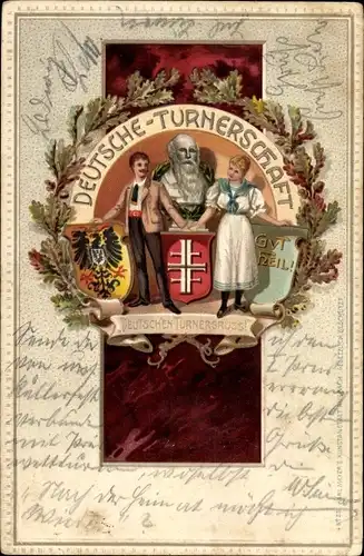 Präge Litho Deutsche Turnerschaft, Deutscher Turnergruß, XII. Kreis Bayern, Turnvater Jahn