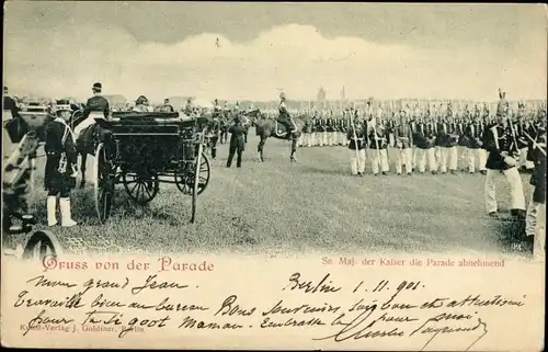 Ak Kaiser Wilhelm II, Parade abnehmend, Deutsche Soldaten, Kaiserreich