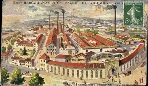 Künstler Ak Clermont Ferrand Puy de Dôme, Etablissement Bergougnan, Cie. Pneus Le Gaulois