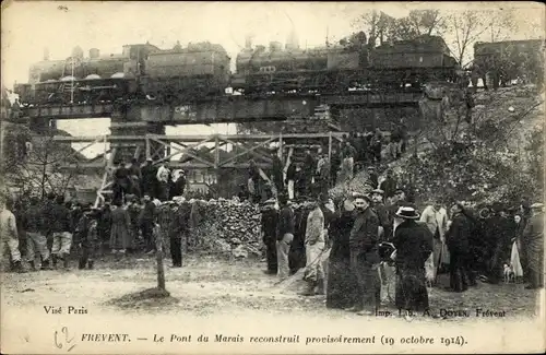 Ak Frevent Pas de Calais, Le Pont du Marais reconstruit provsoirement, 19 Octobre 1914