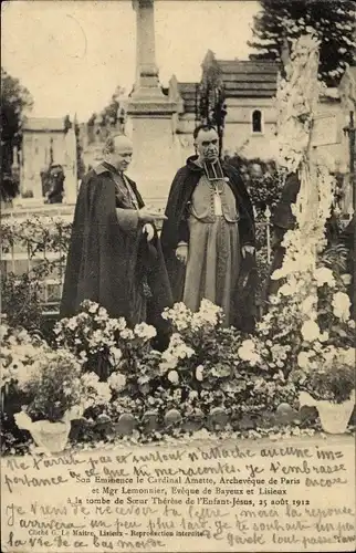 Ak Cardinal Amette, Archeveque de Paris, Mgr Lemonnier, Eveque de Bayeux, Tombe de Soeur Therese