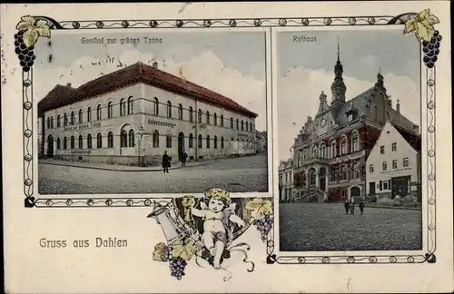 Ak Dahlen in Sachsen, Rathaus, Gasthof zur grünen Tanne