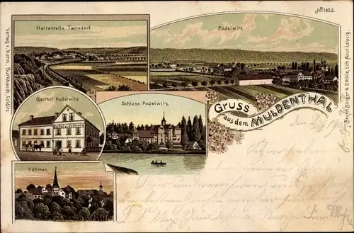 Litho Podelwitz Colditz in Sachsen, Muldental, Schloss Podelwitz, Gasthof, Tanndorf, Collmen