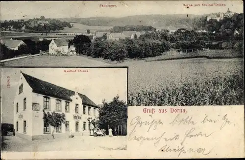 Ak Dorna Döben Grimma in Sachsen, Schloss Döben, Panorama, Gasthof