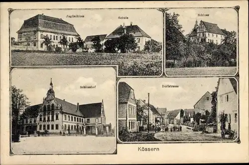 Ak Kössern Großbothen Grimma in Sachsen, Schloss, Dorfstraße, Jagdschloss, Schule, Schlosshof