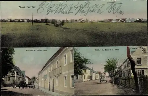 Ak Großbardau Grimma Sachsen, Gasthof zur Weintraube, Gasthof zum deutschen Haus, Totale