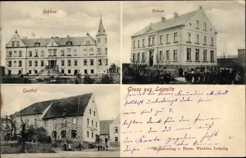 Ak Leipnitz Grimma in Sachsen, Schloss, Schule, Gasthof