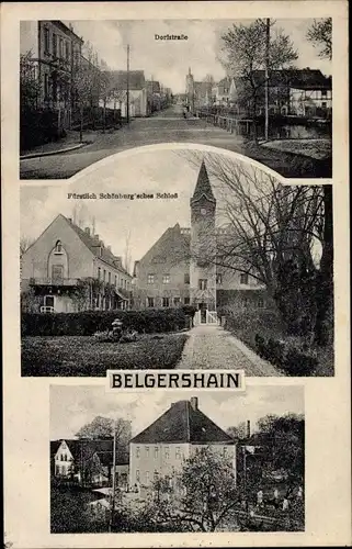 Ak Belgershain in Sachsen, Dorfstraße, Schloss, Ortsansichten