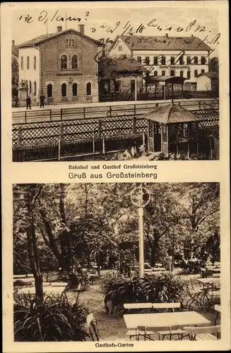 Ak Großsteinberg Parthenstein in Sachsen, Bahnhof, Gleisseite, Gasthof