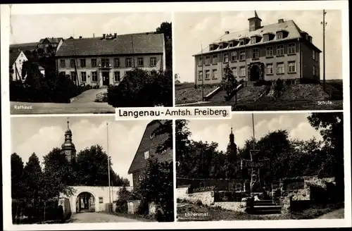 Ak Langenau Brand Erbisdorf in Sachsen, Rathaus, Schule, Kirche, Ehrenmal