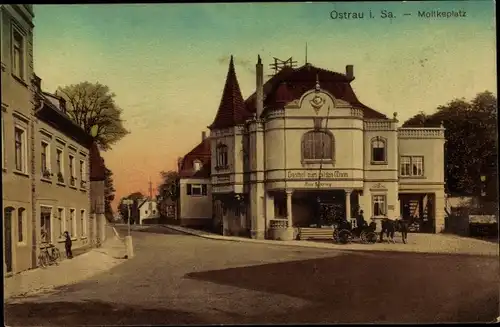 Ak Ostrau in Sachsen, Moltkeplatz, Gasthof zum wilden Mann