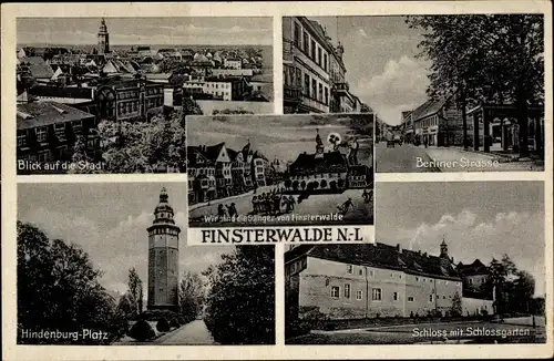 Ak Finsterwalde in der Niederlausitz, Berliner Straße, Hindenburgplatz, Schloss, Schlossgarten