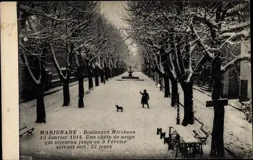 Ak Marignane Bouches du Rhône, Boulevard Mirabeau, Winter