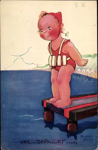 Künstler Ak Beatrice, M., Mädchen vor dem Springen ins Wasser
