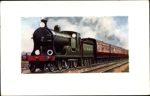 Künstler Ak Britische Eisenbahn, LSWR, Dampflok