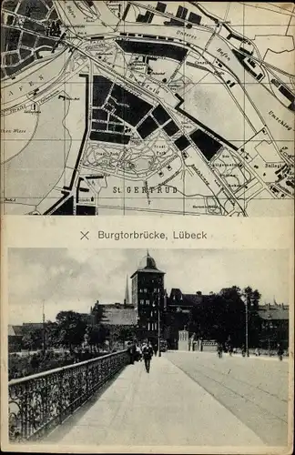 Stadtplan Ak Hansestadt Lübeck, Burgtorbrücke, Stadtplan
