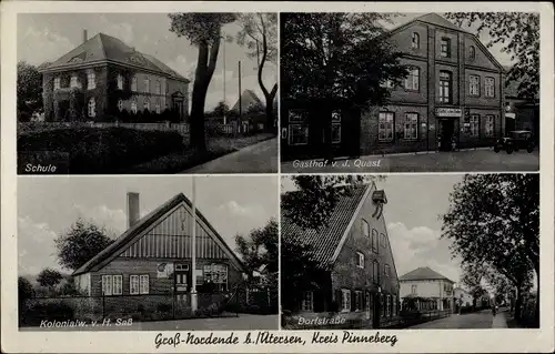 Ak Groß Nordende in Schleswig Holstein, Schule, Geschäft, Kolonialwarenhandlung, Dorfstraße