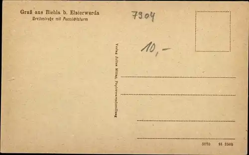 Ak Biehla Elsterwerda Brandenburg, Breitstraße mit Aussichtsturm