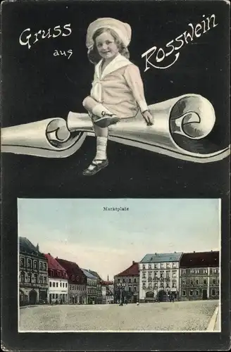 Ak Roßwein im Mittelsächsischen Bergland, Marktplatz, Mädchen