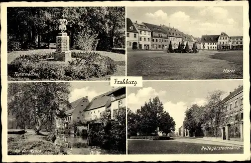 Ak Frohburg in Sachsen, Marktplatz, Töpfermädchen, Reifegerstedenkmal, Wyhra