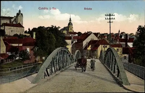 Ak Colditz in Sachsen, Stadtbild mit Brücke