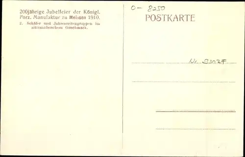 Ak Meißen Sachsen, 200 Jährige Jubelfeier Königl. Porzellanmanufaktur 1910, Schäfer, Jahreszeitengr.