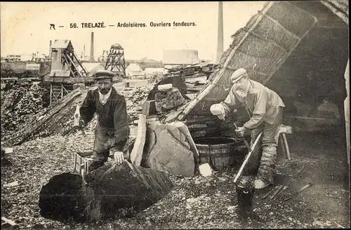 Ak Trélazé Maine et Loire, Ardoisieres, Ouvrlers Fendeurs