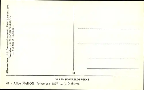 Ak Alice Nahon, Belgische Dichterin, Portrait