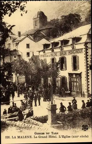 Ak La Malene Lozère, Le Grand Hotel, L'Eglise