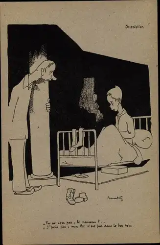 Künstler Ak Orientation, Mann sucht sein Bett