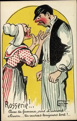 Künstler Ak Griff, Betrunkener Mann kam nach Hause, Ehestreit